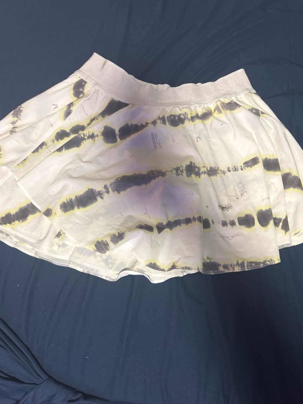 lululemon athletica White Tie-Dye Circle Skirt with Yellow and Gray Stripes
